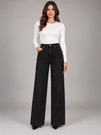 Women's Wide-Leg Jeans – Clean Hem in Black — front view
