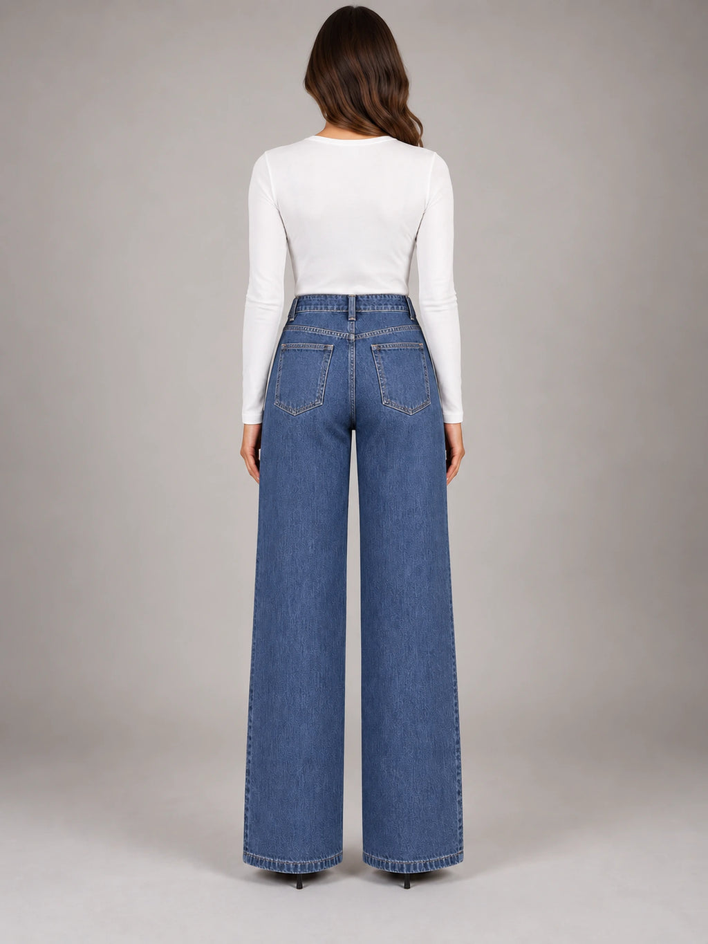 Women's Wide-Leg Jeans – Clean Hem in Denim Blue — back view