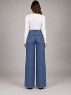 Women's Wide-Leg Jeans – Clean Hem in Denim Blue — back view