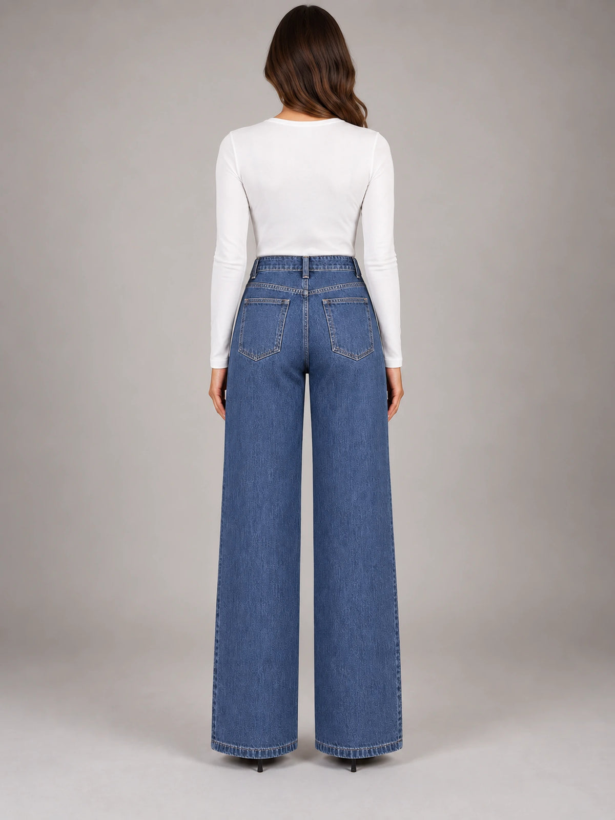 Women's Wide-Leg Jeans – Clean Hem in Denim Blue — back view