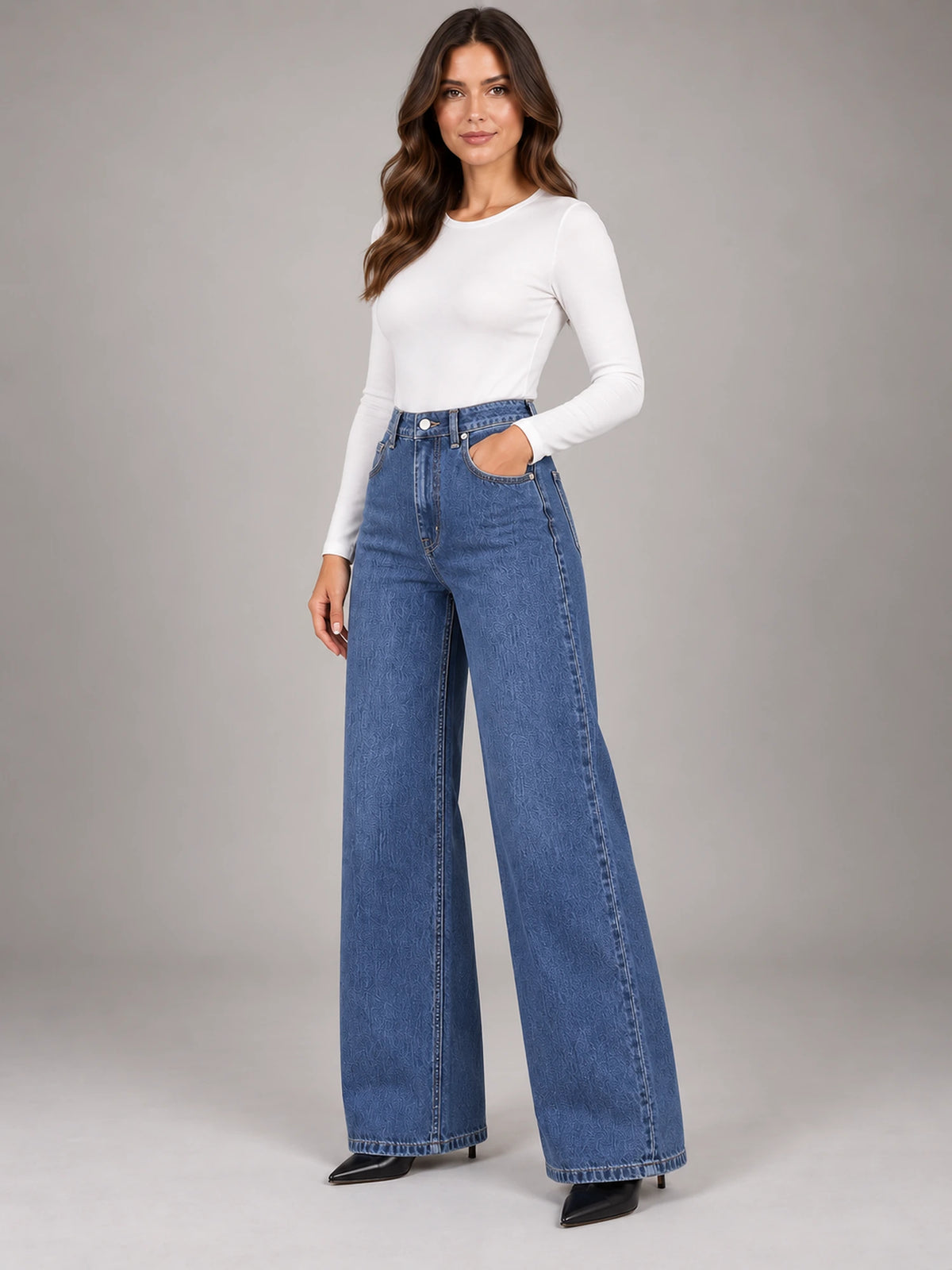 Women's Wide-Leg Jeans – Clean Hem in Denim Blue — alternate view