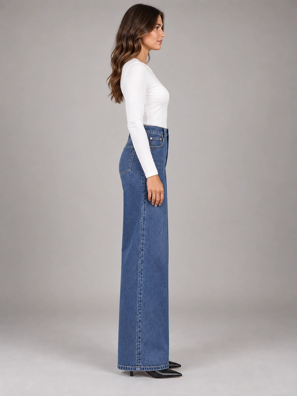 Women's Wide-Leg Jeans – Clean Hem in Denim Blue — side view