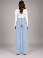 Women's Wide-Leg Jeans – Clean Hem in Pale Blue — back view