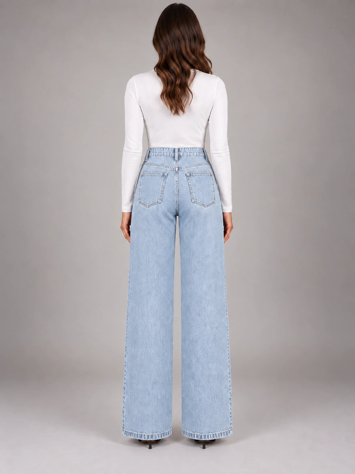 Women's Wide-Leg Jeans – Clean Hem in Pale Blue — back view