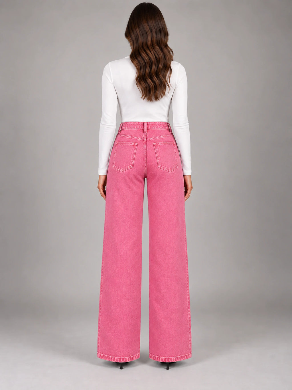 Women's Wide-Leg Jeans – Clean Hem in Pink — back view