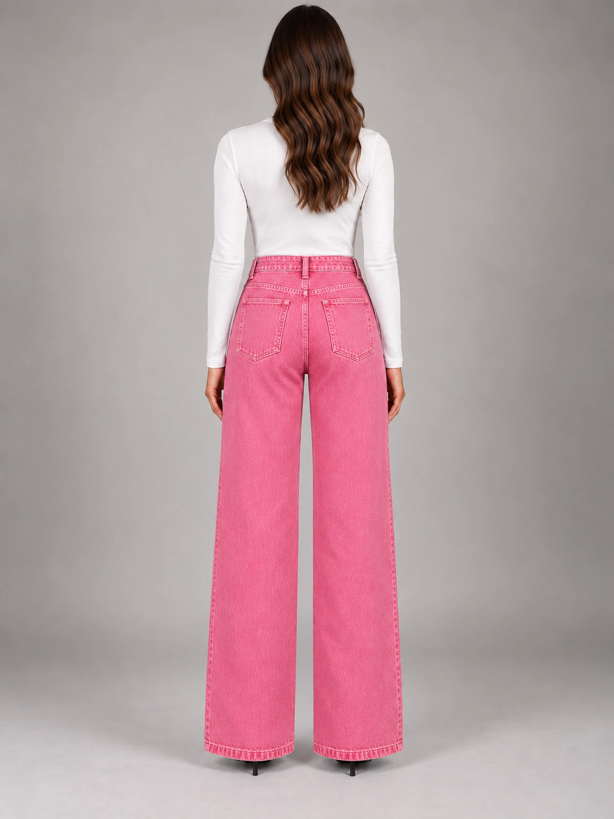 Women's Wide-Leg Jeans – Clean Hem in Pink — back view