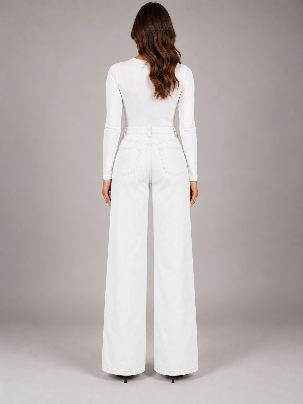 Women's Wide-Leg Jeans – Clean Hem in White — back view