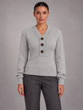 Women's Crew Neck Knitted Jumper – Classic Slim Fit in Grey — front view