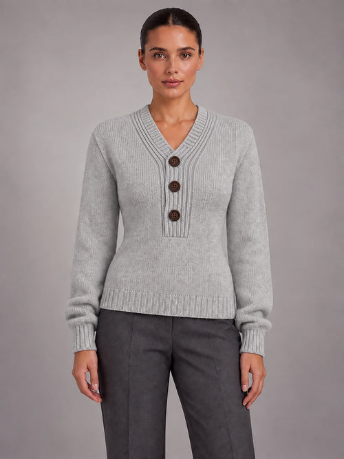 Women's Crew Neck Knitted Jumper – Classic Slim Fit in Grey — front view