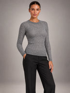 Women's Fitted Crew Neck Jumper – Long Sleeve in Grey — alternate view