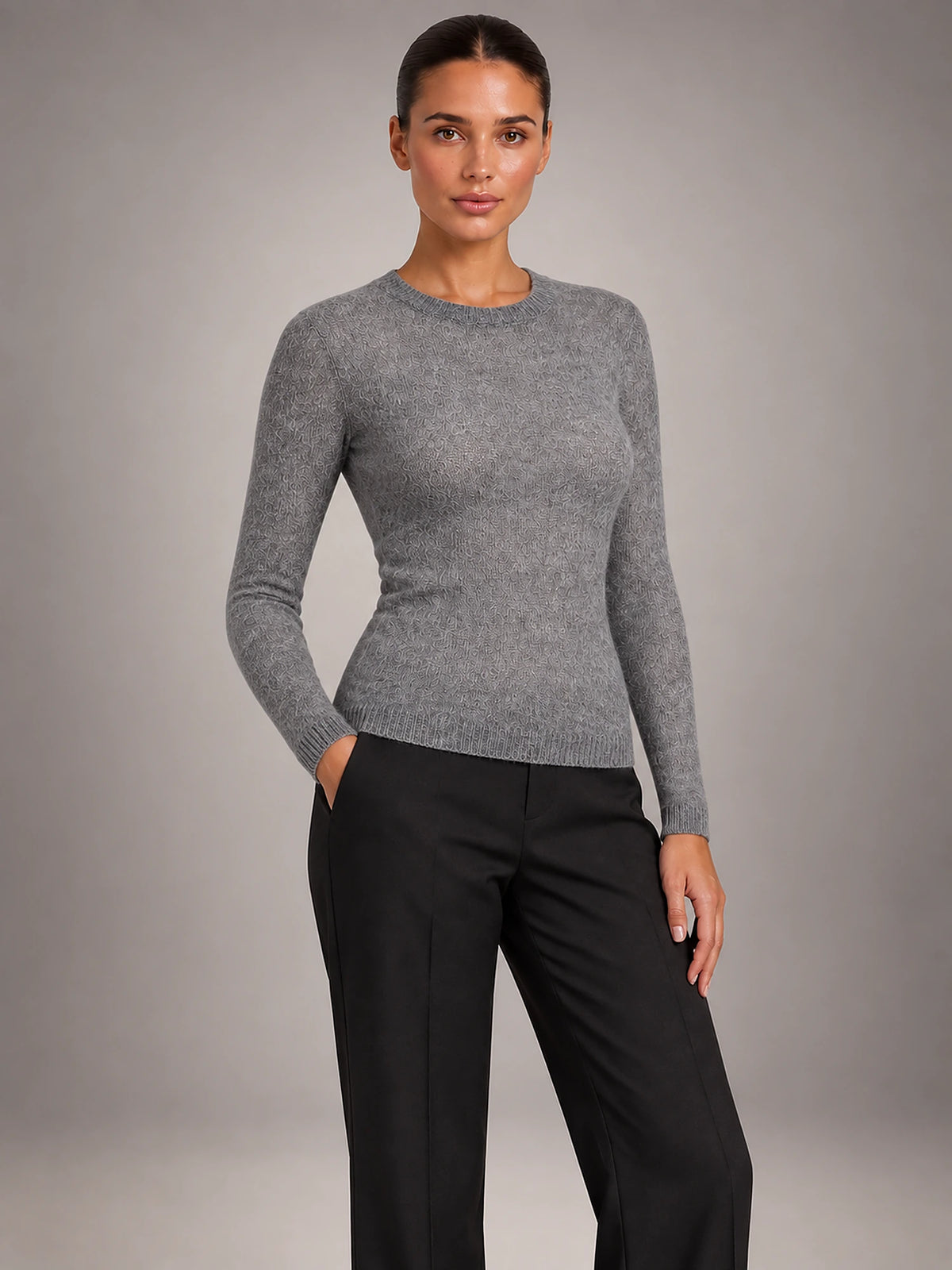 Women's Fitted Crew Neck Jumper – Long Sleeve in Grey — alternate view