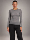 Women's Fitted Crew Neck Jumper – Long Sleeve in Grey — front view