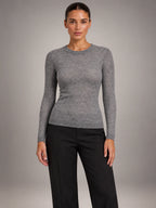 Women's Fitted Crew Neck Jumper – Long Sleeve in Grey — front view