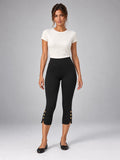 Women's Cropped Leggings – Button Detail High Waist in A82 Black — front view