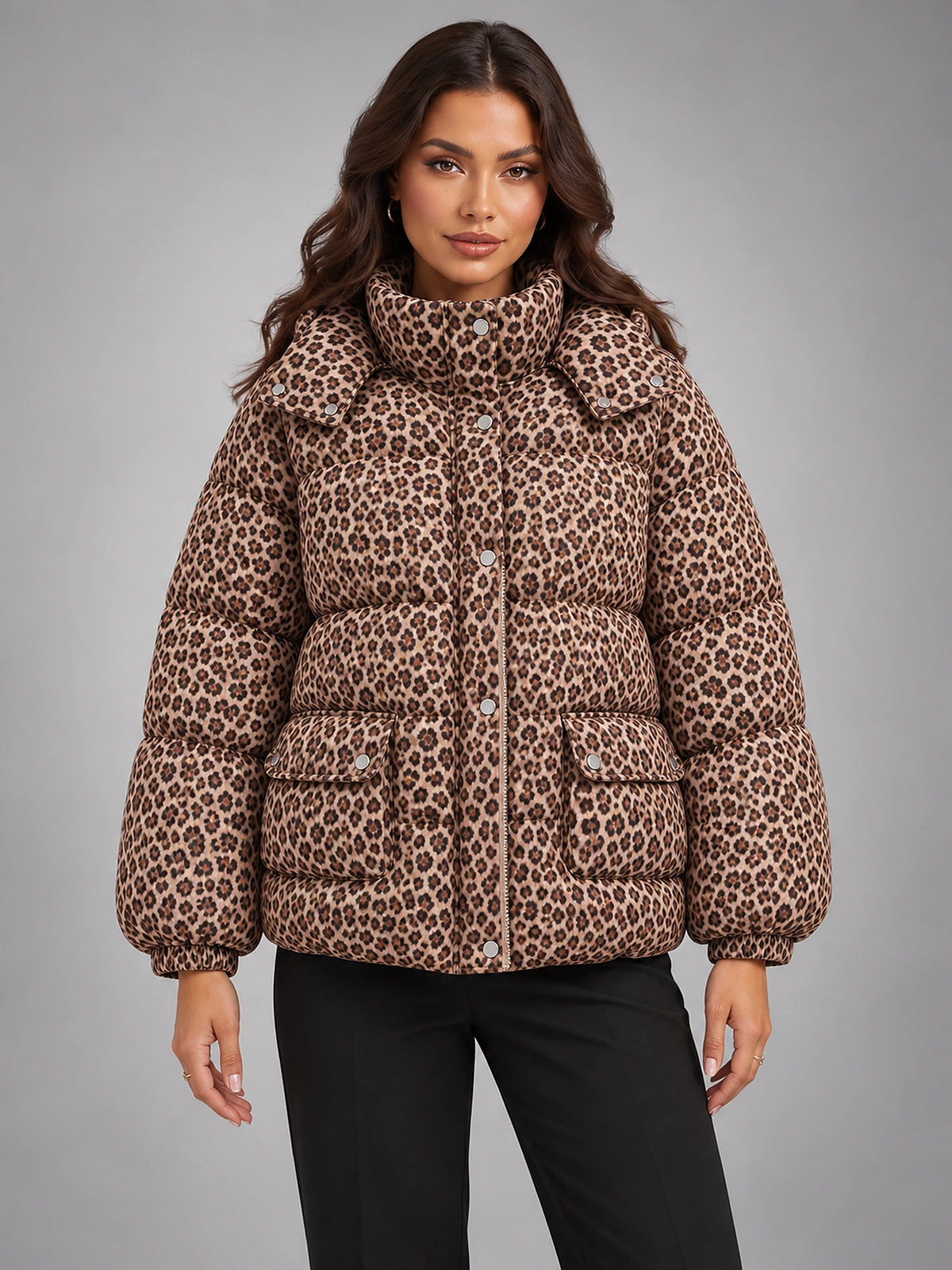 Women's Cropped Puffer Jacket – Quilted Stand Collar