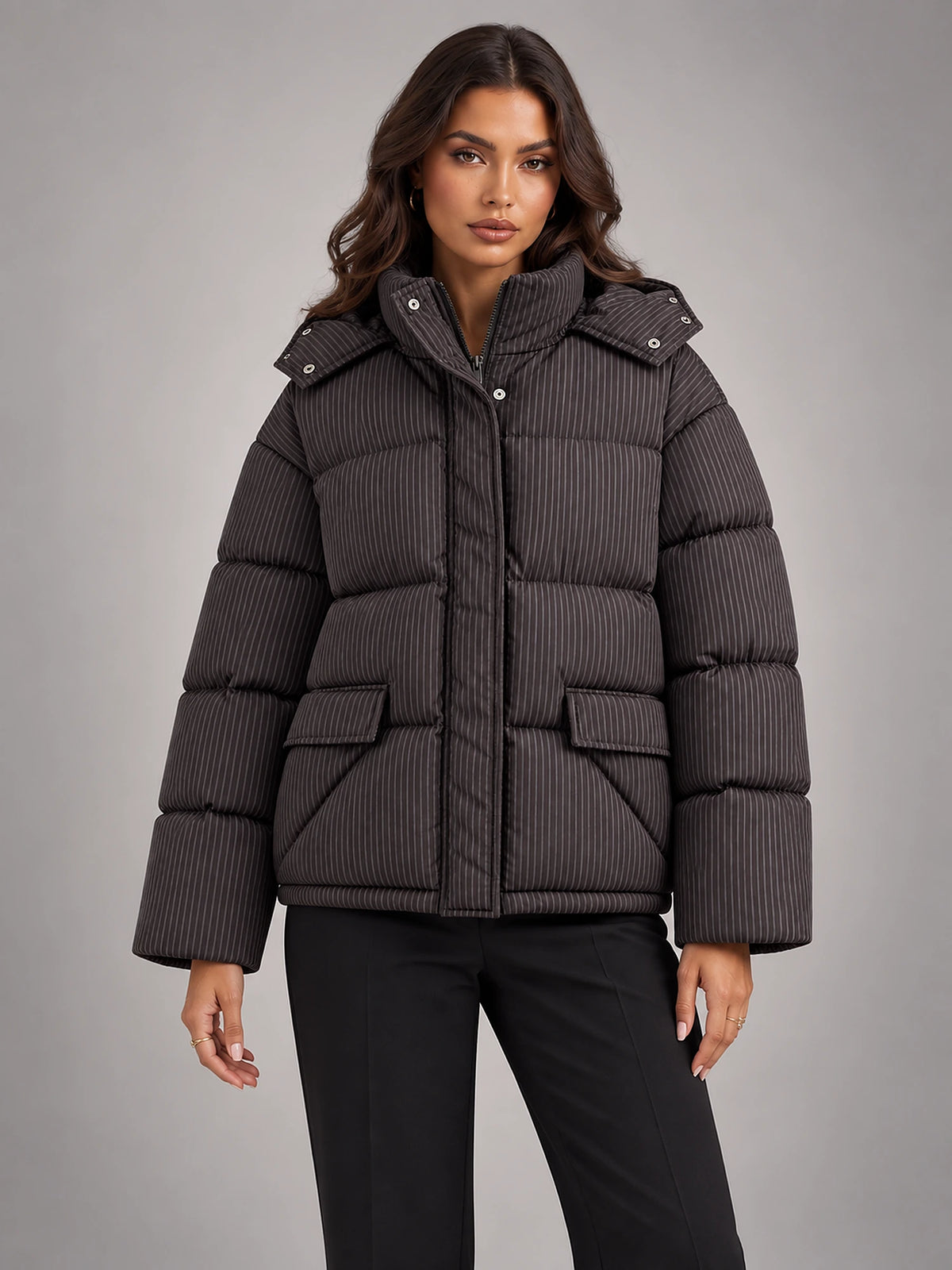 Women's Cropped Puffer Jacket – Quilted Stand Collar