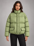 Women's Cropped Puffer Jacket – Quilted Stand Collar