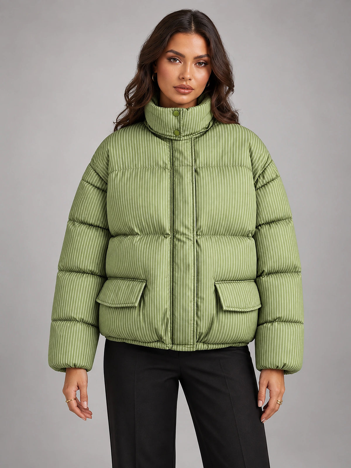 Women's Cropped Puffer Jacket – Quilted Stand Collar