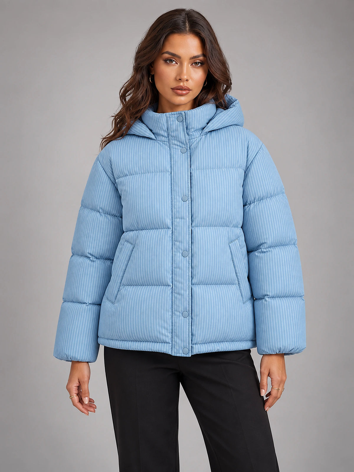 Women's Cropped Puffer Jacket – Quilted Stand Collar