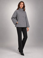 Women's Double-Breasted Longline Coat – Tie Belt Lapel in Grey — alternate view