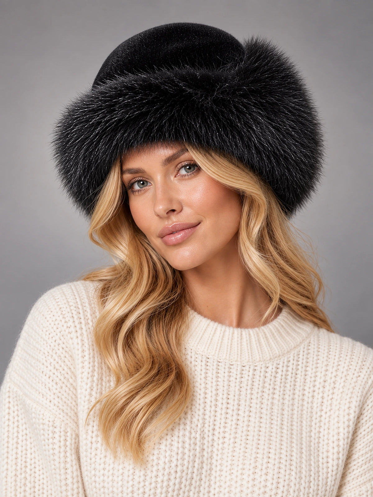 Women's Faux Fur Bucket Hat – Fluffy Winter Hat in Black — alternate view