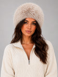 Women's Faux Fur Cossack Hat – Fluffy Dome in Beige — front view