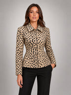 Women's Faux Fur Coat – Lapel Collar Single-Breasted in Beige Spot — alternate view