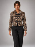 Women's Faux Fur Coat – Lapel Collar Single-Breasted in Dark Leopard — front view