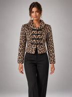 Women's Faux Fur Coat – Lapel Collar Single-Breasted in Dark Leopard — front view