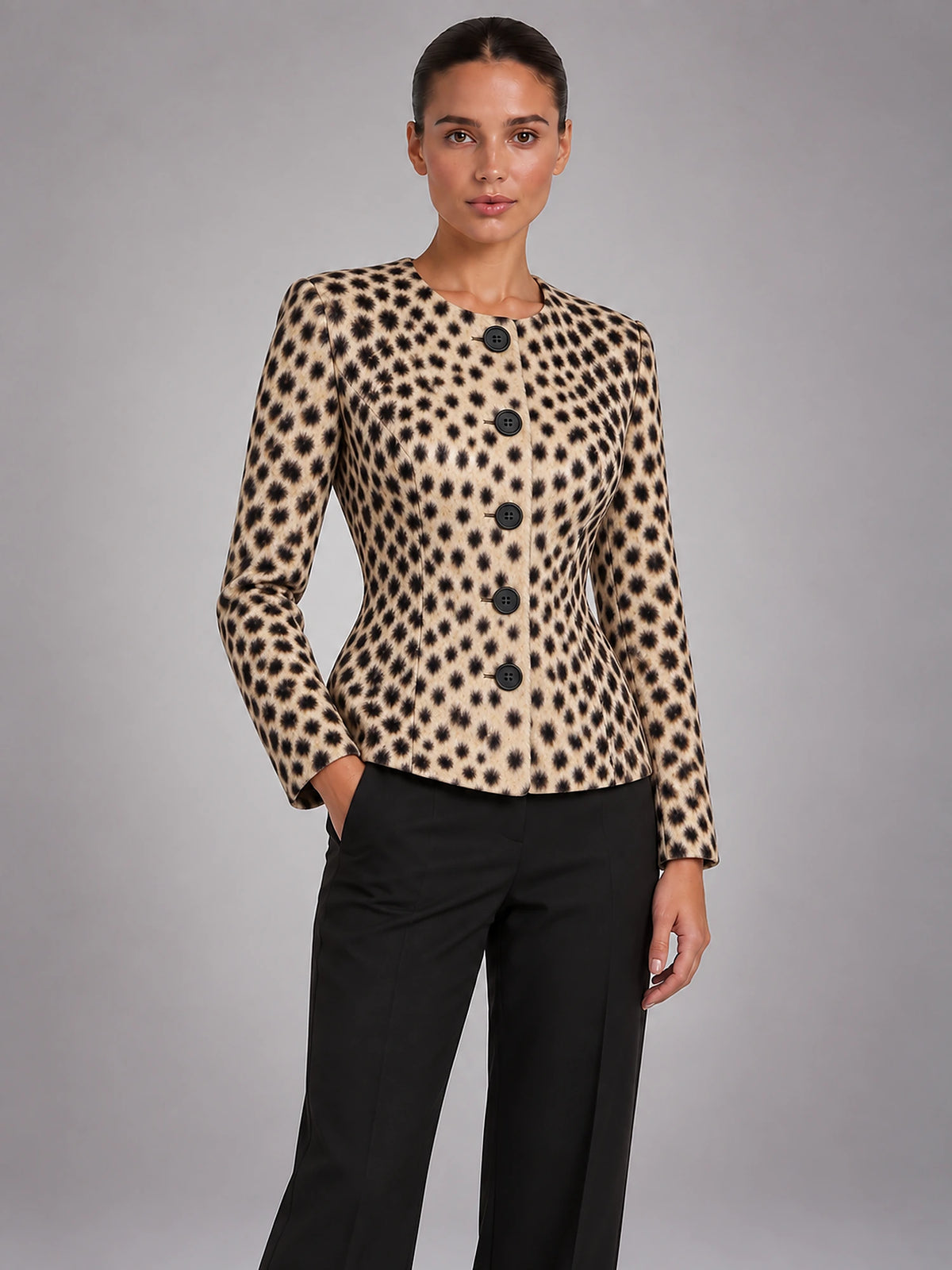Women's Faux Fur Coat – Lapel Collar Single-Breasted in Leopard — alternate view