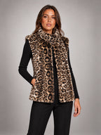 Women's Leopard Print Faux Fur Gilet – High Collar in Leopard — alternate view