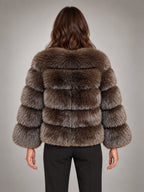 Women's Faux Fur Coat – Short Fluffy Jacket in Coffee — back view