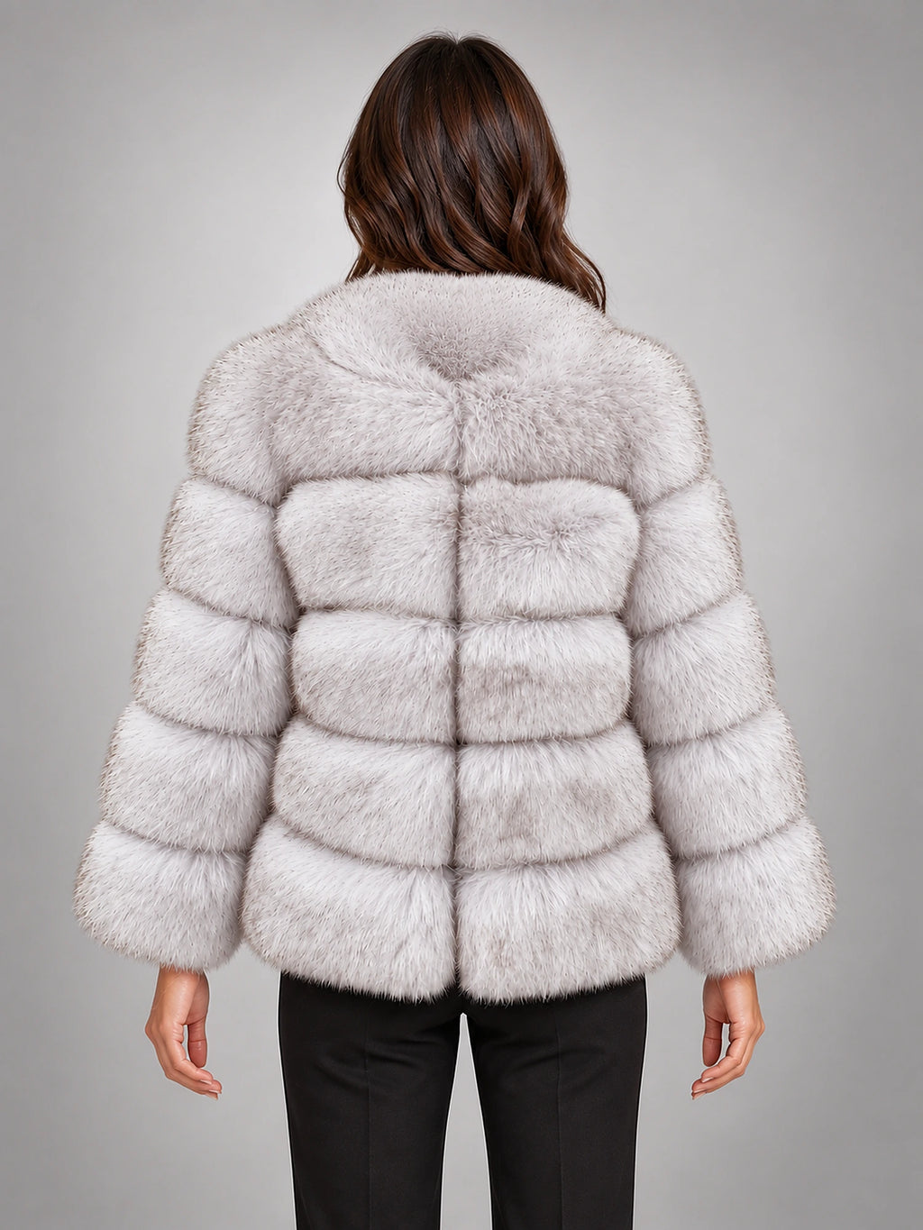 Women's Faux Fur Coat – Short Fluffy Jacket in Fox Tipped — back view