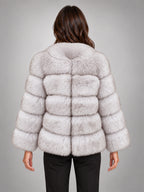 Women's Faux Fur Coat – Short Fluffy Jacket in Fox Tipped — back view