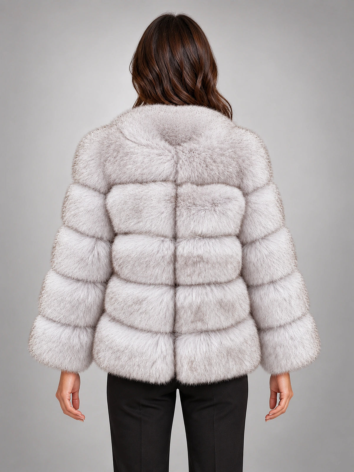 Women's Faux Fur Coat – Short Fluffy Jacket in Fox Tipped — back view