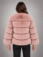 Women's Faux Fur Coat – Short Fluffy Jacket in Lotus Pink — back view