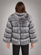 Women's Faux Fur Coat – Short Fluffy Jacket in Silver Fox — back view