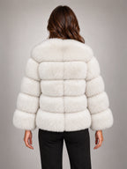 Women's Faux Fur Coat – Short Fluffy Jacket in White — back view