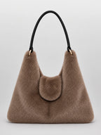 Women's Faux Fur Tote Bag – Fluffy Shoulder Bag in Coffee — alternate view