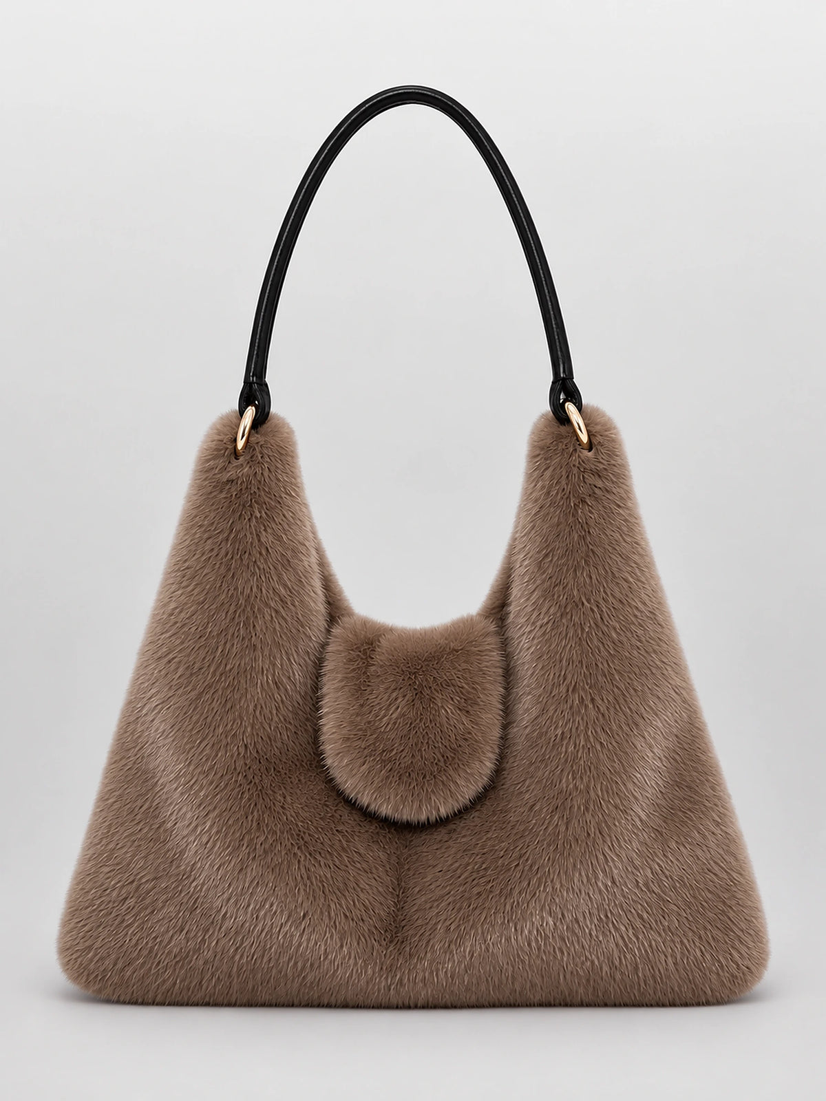 Women's Faux Fur Tote Bag – Fluffy Shoulder Bag in Coffee — alternate view