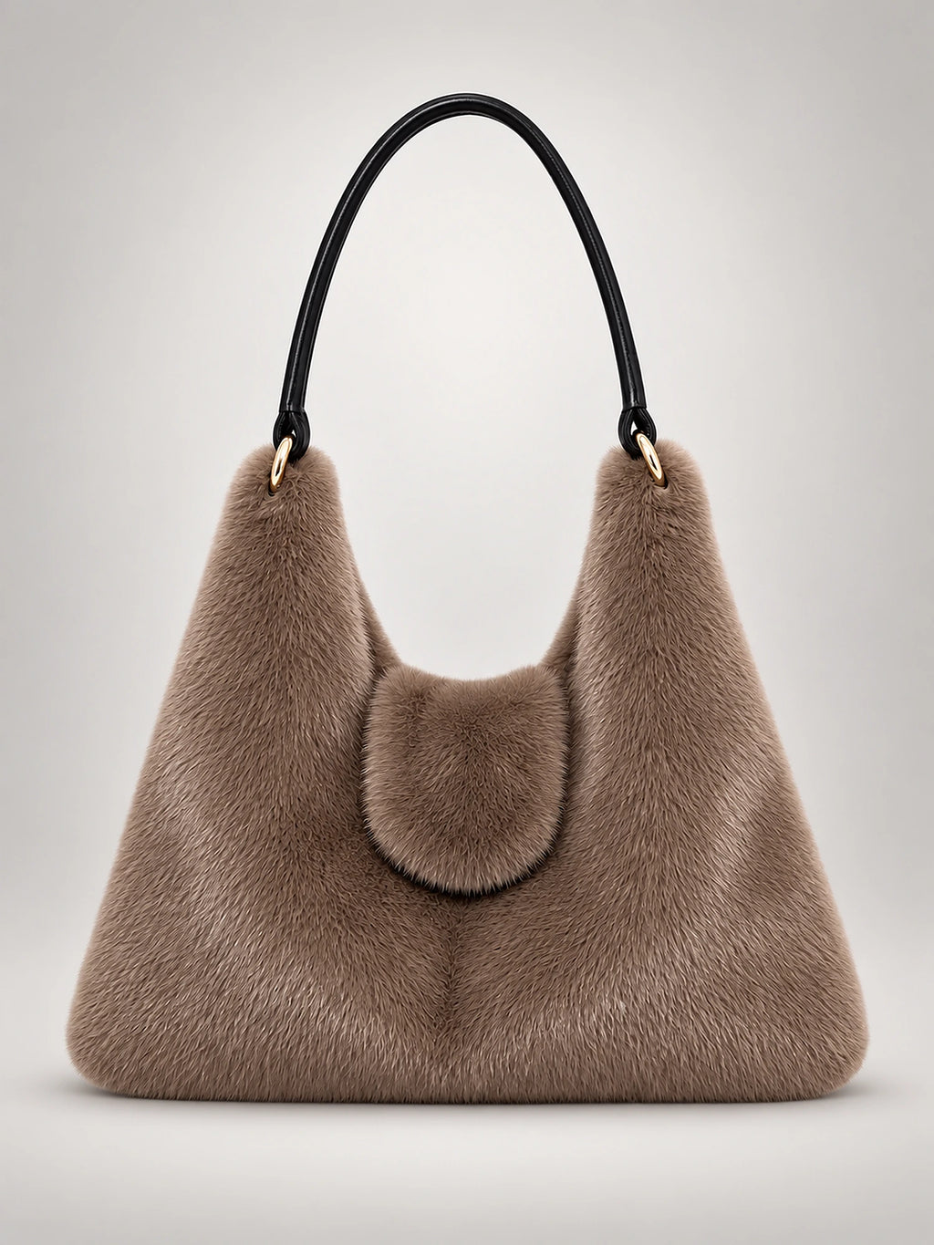 Women's Faux Fur Tote Bag – Fluffy Shoulder Bag in Coffee — front view