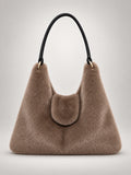 Women's Faux Fur Tote Bag – Fluffy Shoulder Bag in Coffee — front view