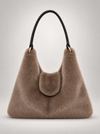 Women's Faux Fur Tote Bag – Fluffy Shoulder Bag in Coffee — front view