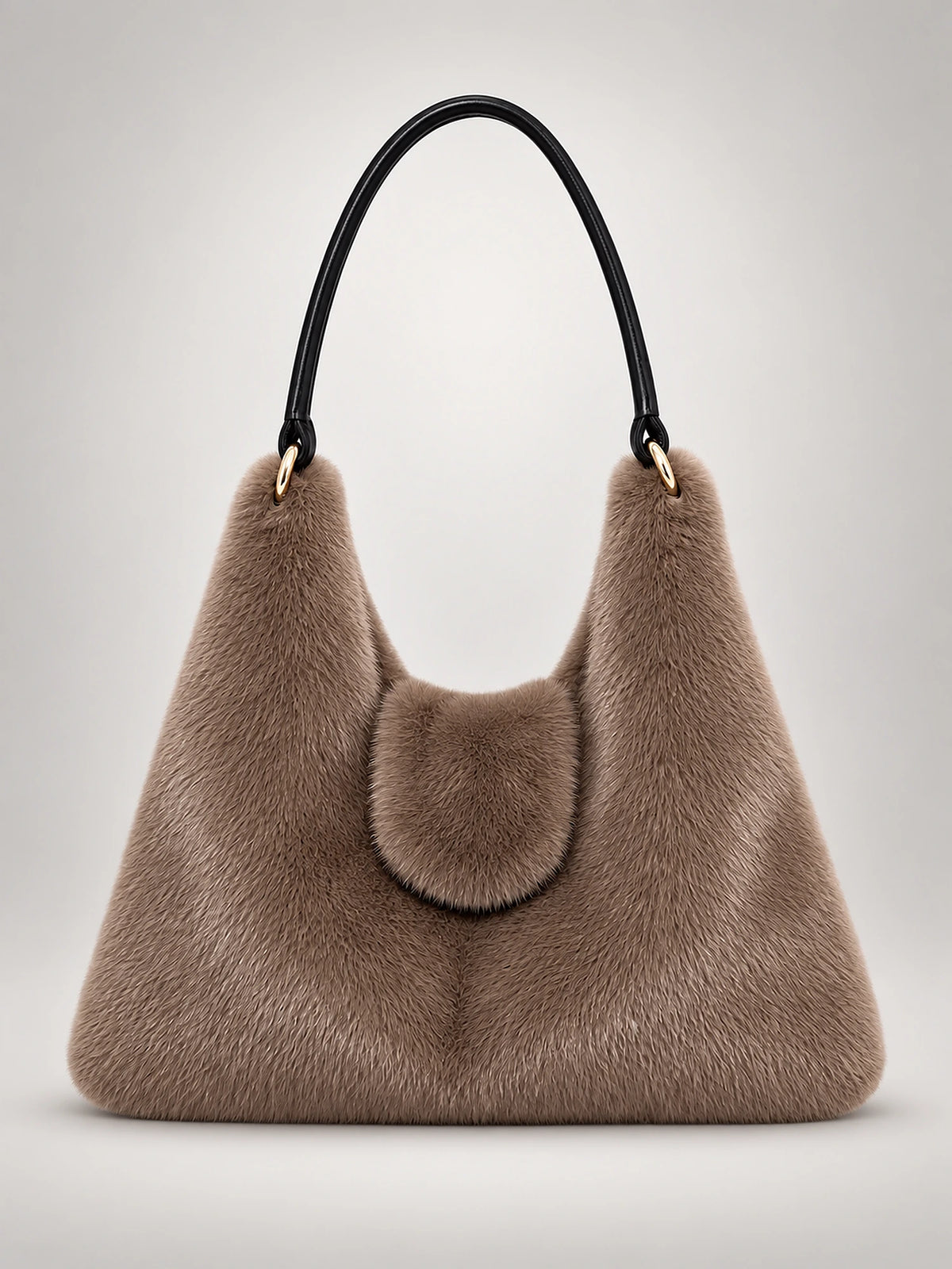 Women's Faux Fur Tote Bag – Fluffy Shoulder Bag in Coffee — front view