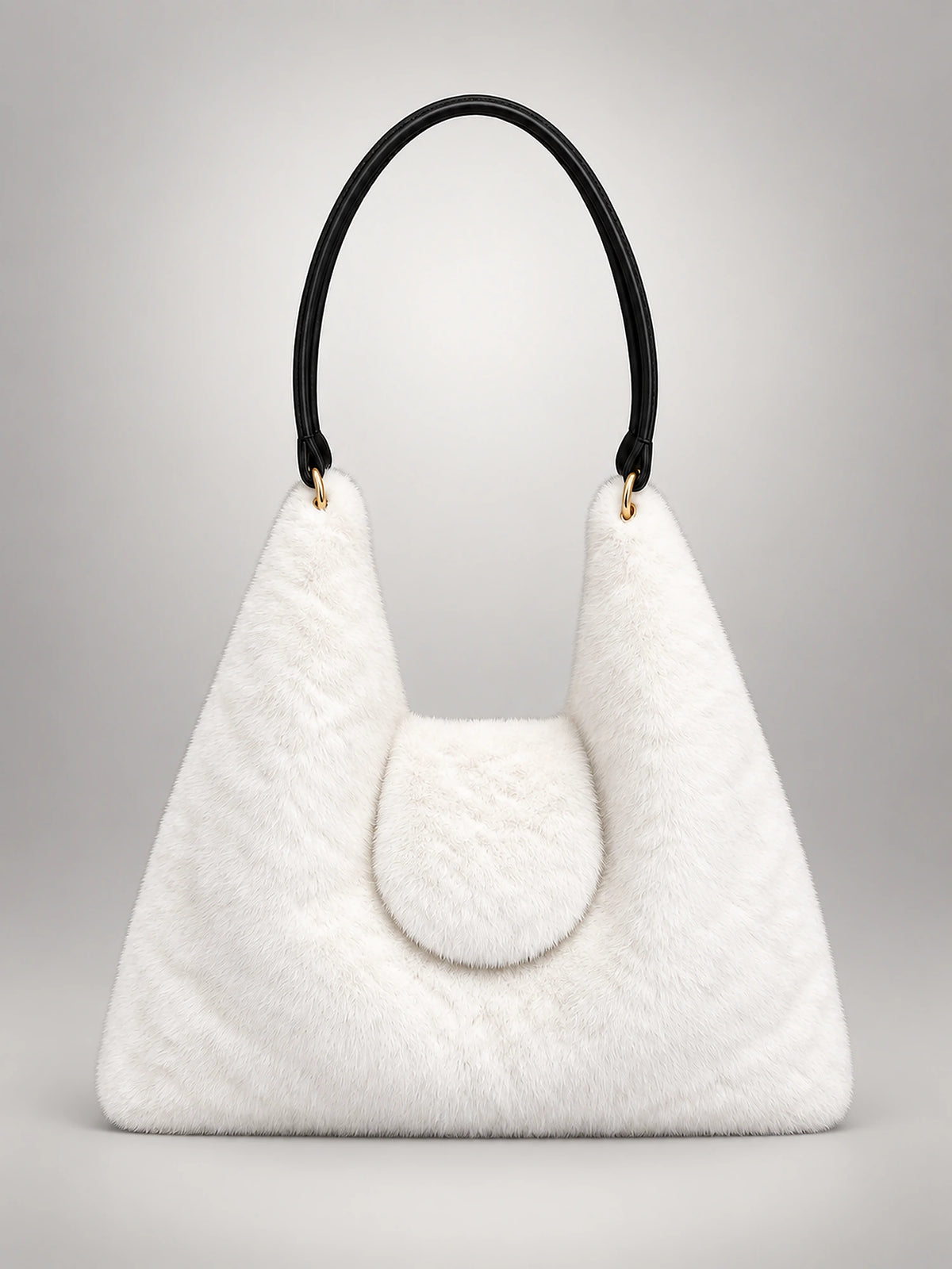 Women's Faux Fur Tote Bag – Fluffy Shoulder Bag in Cream — front view