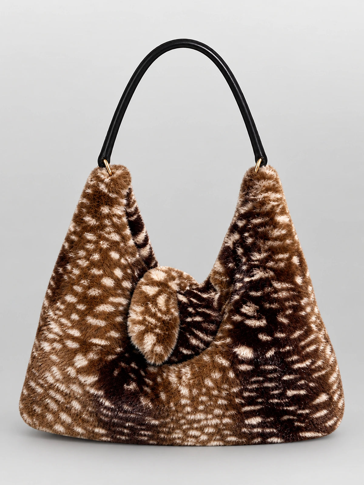 Women's Faux Fur Tote Bag – Fluffy Shoulder Bag in Coffee Deer Print — alternate view