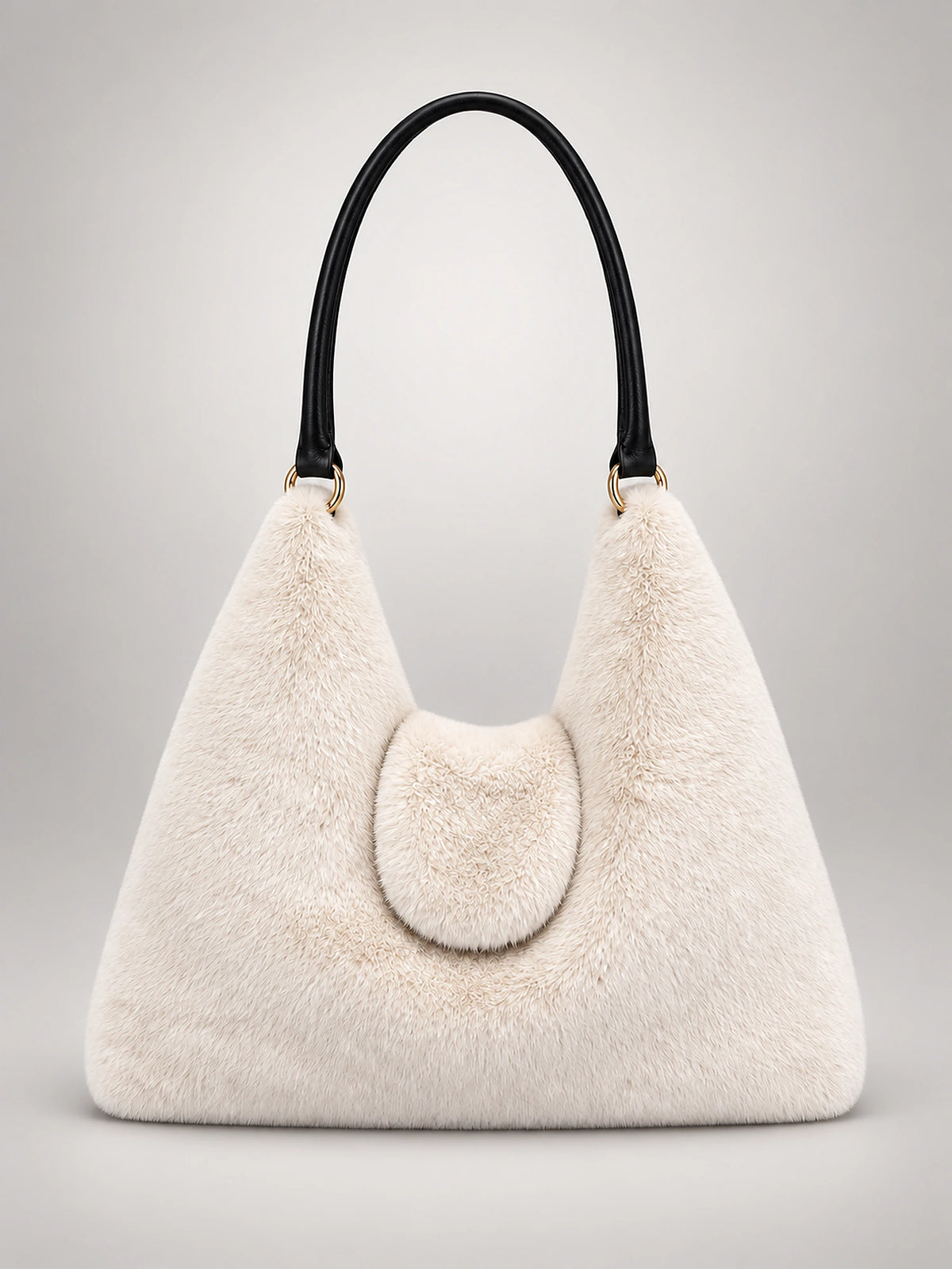 Women's Faux Fur Tote Bag – Fluffy Shoulder Bag in Khaki — front view
