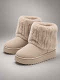 Women's Faux Leather Snow Boots – Plush Lined Ankle in Beige — front view