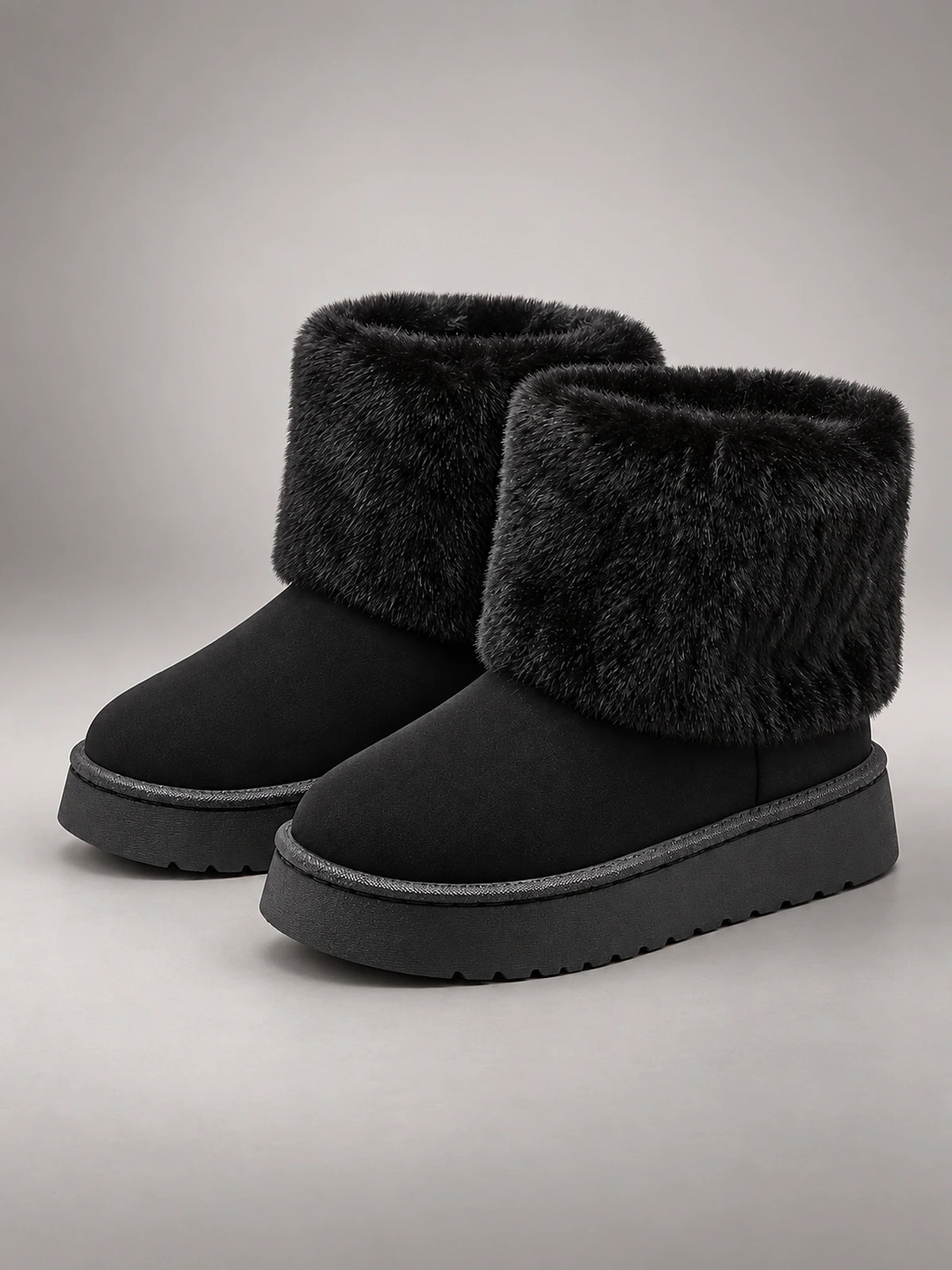 Women's Faux Leather Snow Boots – Plush Lined Ankle in Black — front view