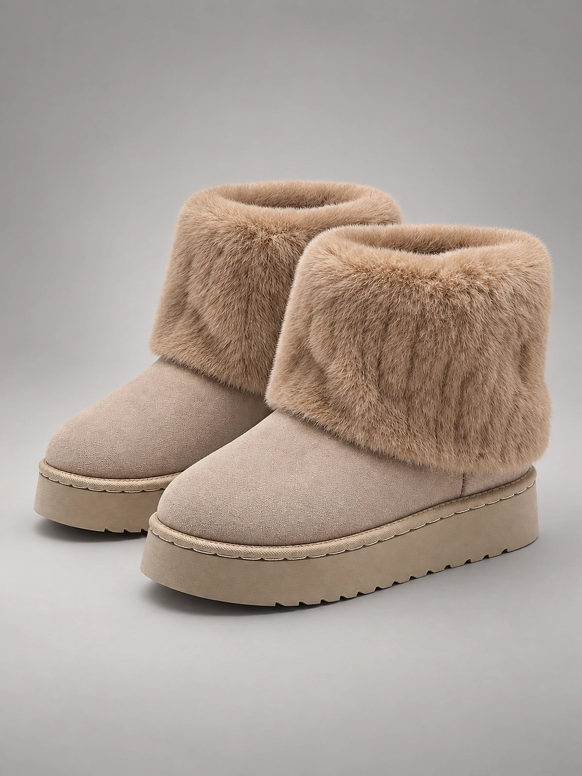 Women's Faux Leather Snow Boots – Plush Lined Ankle in Khaki — front view
